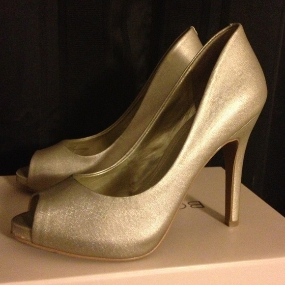BCBG Golden Metallic Peep Toe Heels - Picture 2 of 2