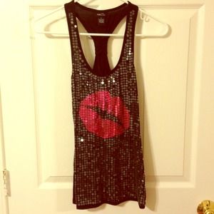 Sequined lip tank top with racer back