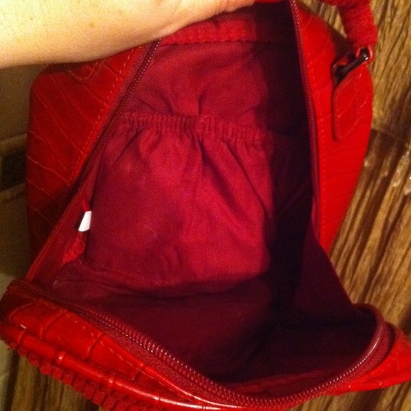 Small redwine courdoroy purse with bow zippertop - Picture 3 of 3