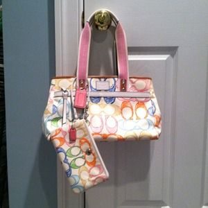 Coach handbag with large wristlet.