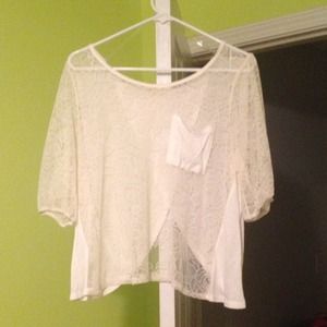White sheer lace top with open back
