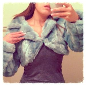 Teal Color Faux Fur Short Jacket Shrug (One Size)