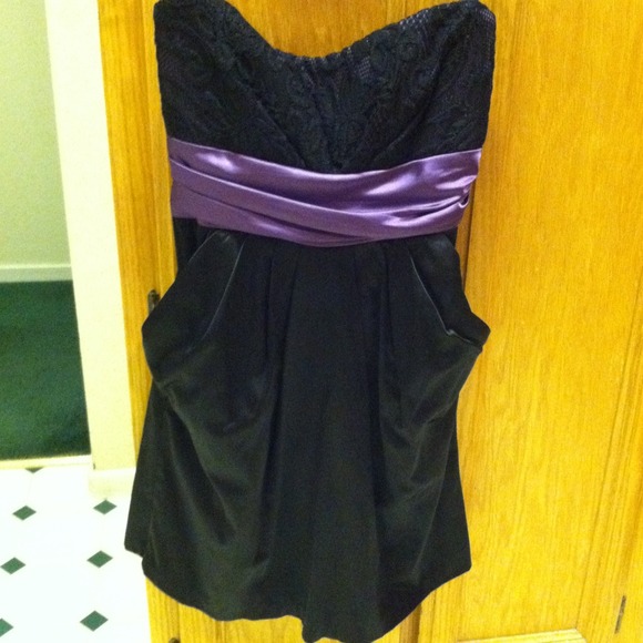 Black Dress with lace overlaid top/purple sash!