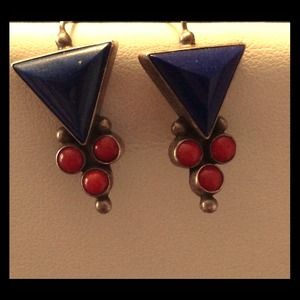 Blue Lapis / Coral Earrings