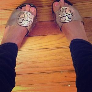 Tory Burch silver wedges