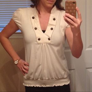 Cream button collar top