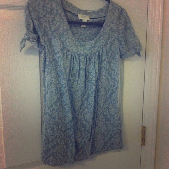 LOFT gray brocade print top w/ ties at sleeve XS - Picture 1 of 3