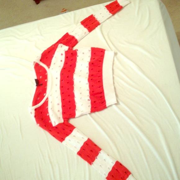 Red and white striped top.