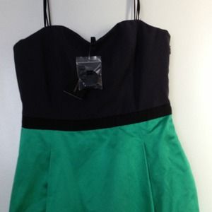 BCBG Emerald, Grey and Black Strapless Dress