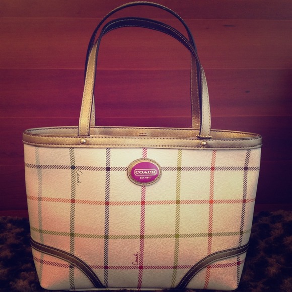 Coach Handbags - Authentic Coach Tattersall top handle mini tote