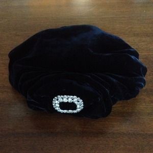 SOLD!! Black velvet and rhinestone Vintage Beret