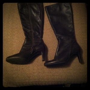 Dark brown leather boots.. Ann Taylor