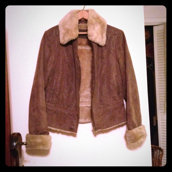 Leather Bomber Jacket, synthetic fur lined .