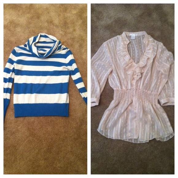 Cow neck sweater and vintage shirt bundle.