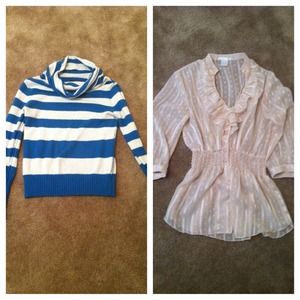 Cow neck sweater and vintage shirt bundle.