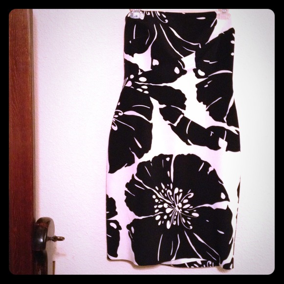 Halter top dress large floral print black white