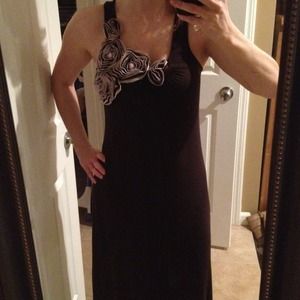 Brown rosette strap dress