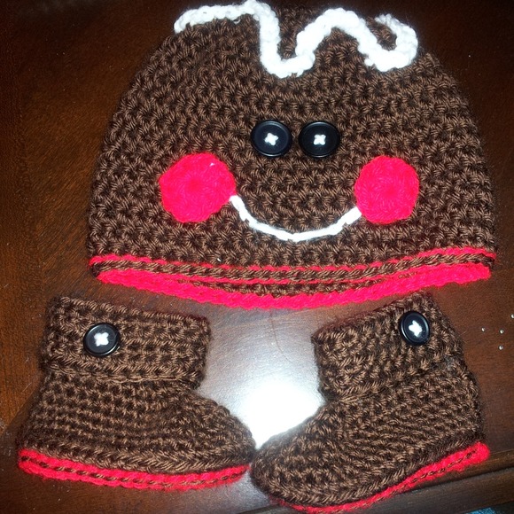 Outerwear - Crochet gingerbread man hat and booties