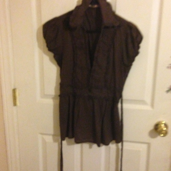 Brown tie back blouse