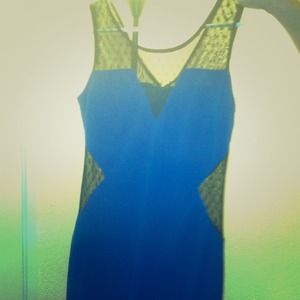Royal blue and black lace knee length dress