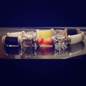 Sterling Silver multi shades of Jade braclet