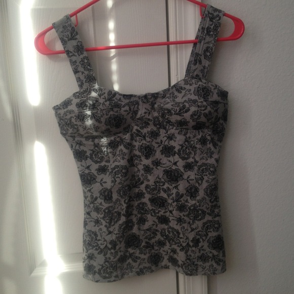 Black and grey floral print corset-like top