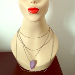 Real purple druzy chain necklace