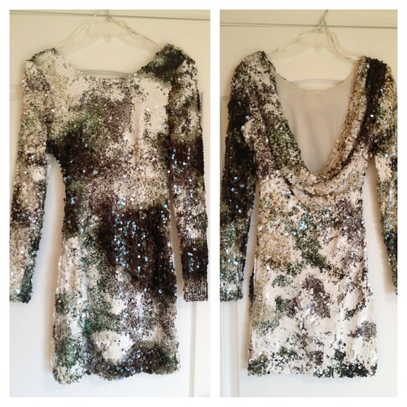 Sequin, drape back dress
