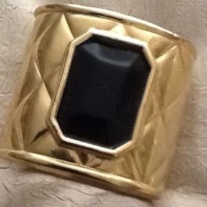 Faux Gold/Black Onyx Hinged Cuff Bracelet