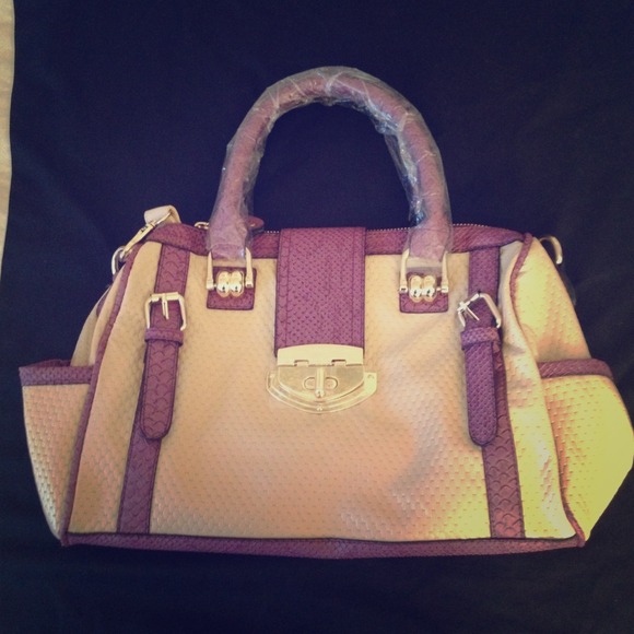 Beige and purple purse