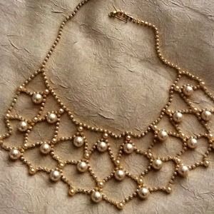 Faux Pearl and Gold Collar 2 1/2" Necklace