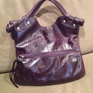 Dark eggplant real leather med sized bag