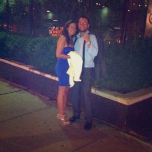 Blue strapless dress