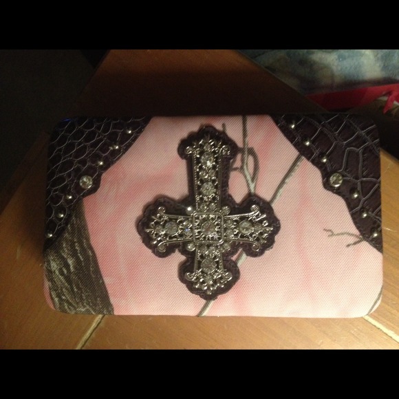 Pink camo wallet with cross