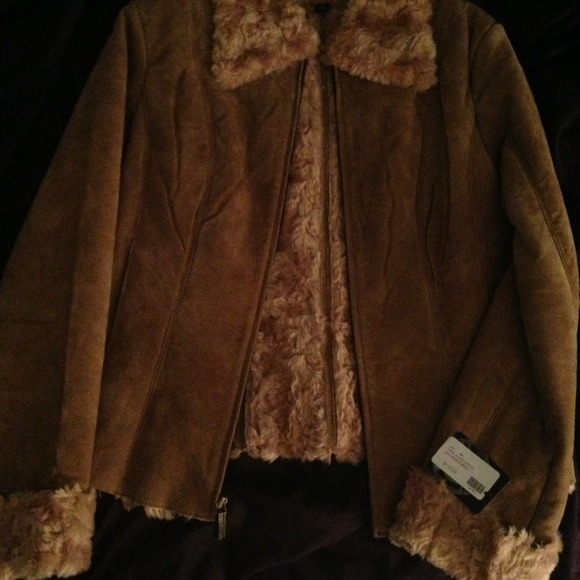 Suede leather jacket faux fur lining. Retails $110