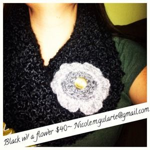 Black cowl with grey flower