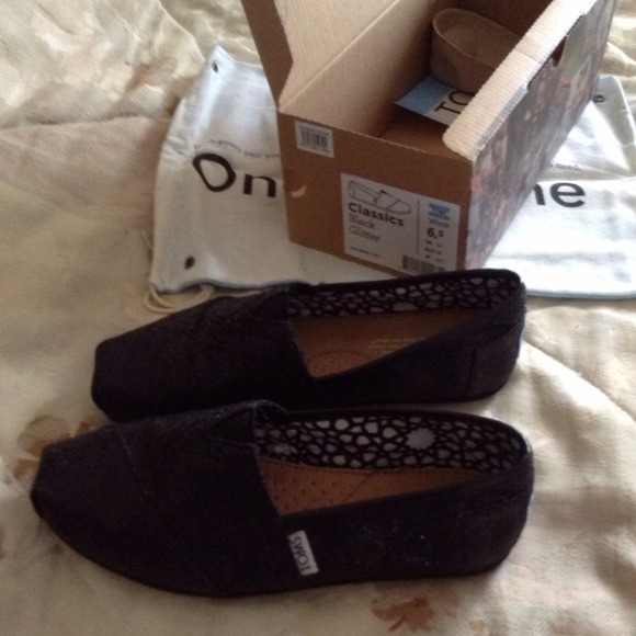 Brand new toms black glitter shoes