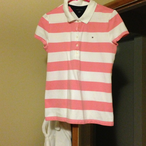 Pink & white striped polo shirt👚