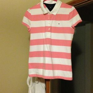 Pink & white striped polo shirt👚