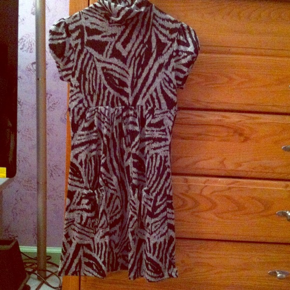 Gray and black zebra print turtle neck dress