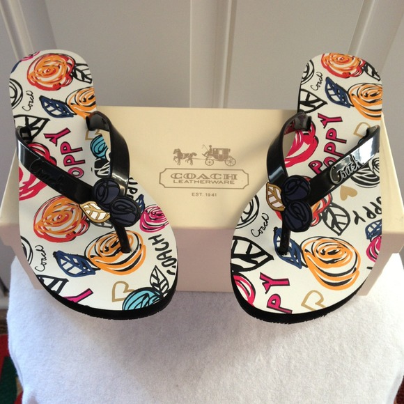 SOLD New Coach Poppy Scribble Flip Flops/Sandals