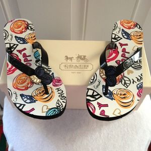 SOLD New Coach Poppy Scribble Flip Flops/Sandals