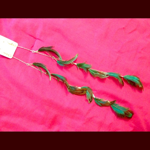 ⬇💲REDUCED! 😍Long Green Peacock feather Earrings