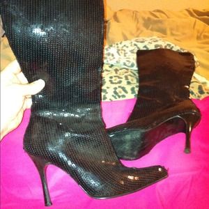 Sequined knee-high boots