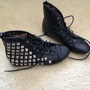 REDUCED Studded Black Ankle Lace-Up Boots