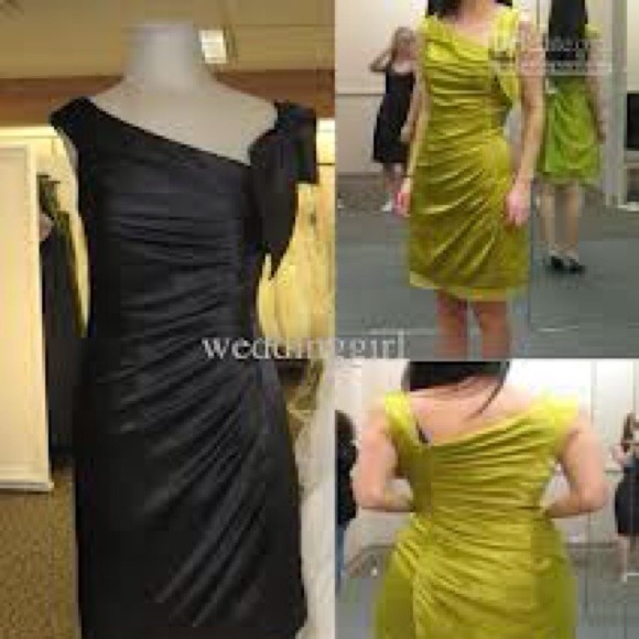 Hammered Satin Side-Draped Dress with Bow Black - Picture 1 of 1