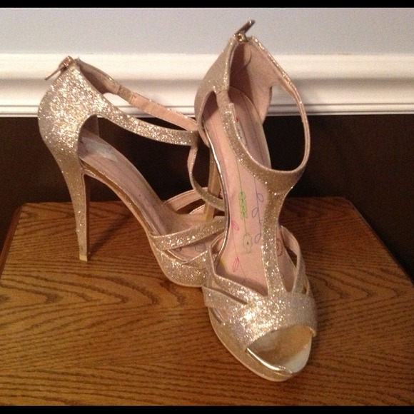 Strappy gold glitter heels