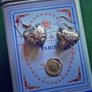 Vintage Silver Tone Heart Earrings