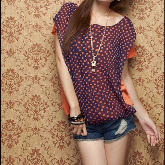 Dots Chiffon Layers Cotton Tee Orange - Picture 4 of 4