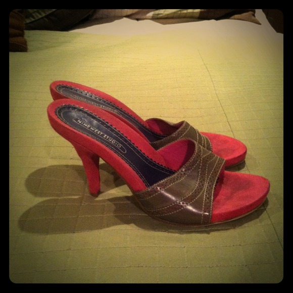 Cute pink and green slide heels by Nine West